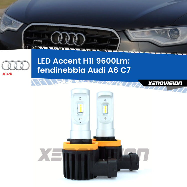 <strong>Kit LED Fendinebbia per Audi A6</strong> C7 2010 - 2018.</strong> Coppia lampade <strong>H11</strong> senza ventola e ultracompatte per installazioni in fari senza spazi.