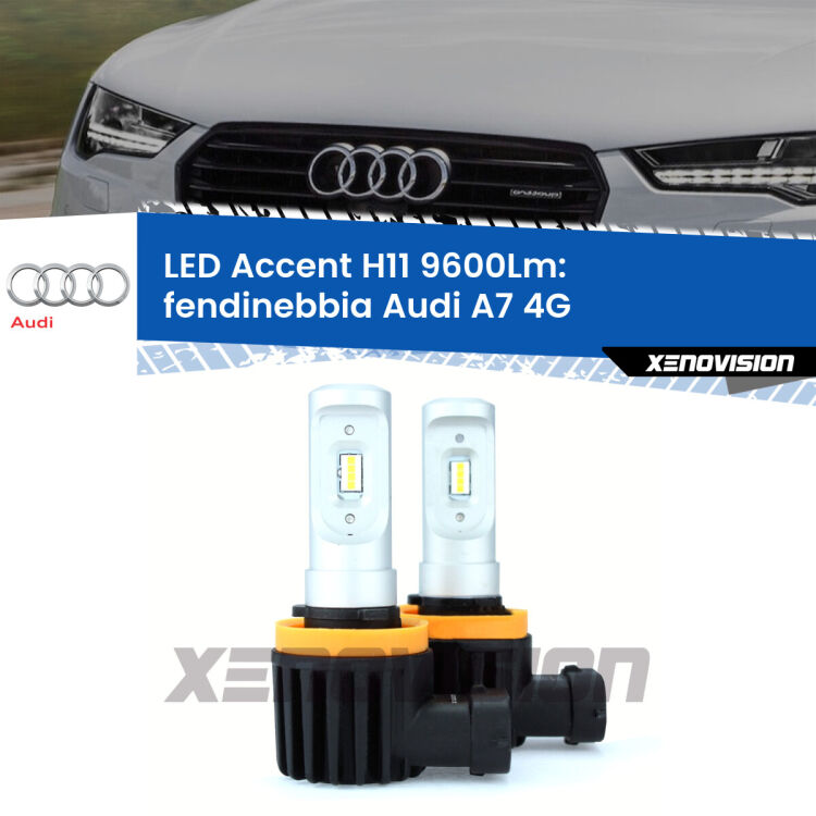 <strong>Kit LED Fendinebbia per Audi A7</strong> 4G 2010 - 2018.</strong> Coppia lampade <strong>H11</strong> senza ventola e ultracompatte per installazioni in fari senza spazi.
