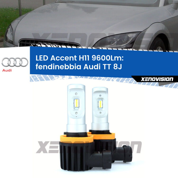 <strong>Kit LED Fendinebbia per Audi TT</strong> 8J 2006 - 2014.</strong> Coppia lampade <strong>H11</strong> senza ventola e ultracompatte per installazioni in fari senza spazi.