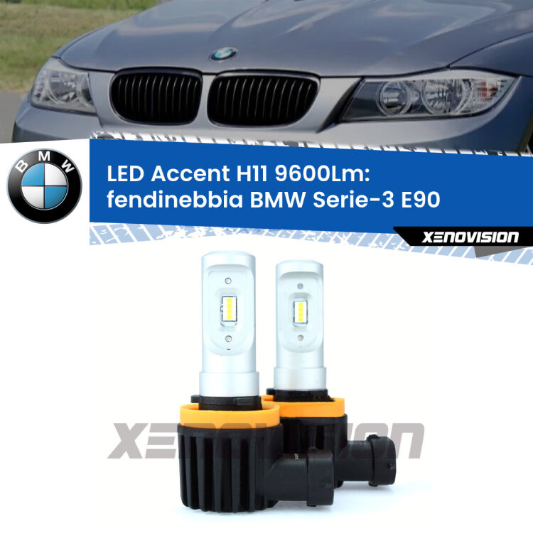 <strong>Kit LED Fendinebbia per BMW Serie-3</strong> E90 Versione 2.</strong> Coppia lampade <strong>H11</strong> senza ventola e ultracompatte per installazioni in fari senza spazi.