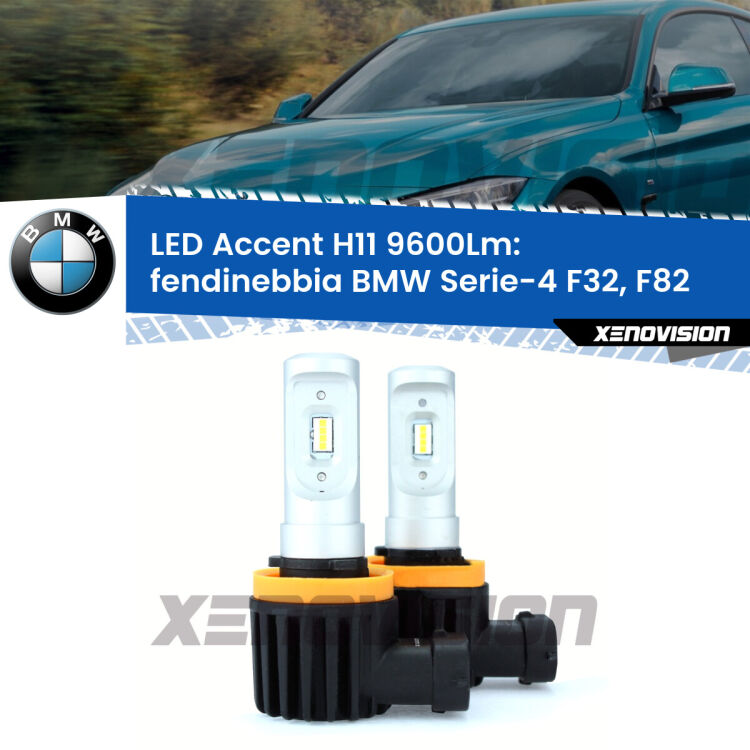<strong>Kit LED Fendinebbia per BMW Serie-4</strong> F32, F82 2013 - 2019.</strong> Coppia lampade <strong>H11</strong> senza ventola e ultracompatte per installazioni in fari senza spazi.