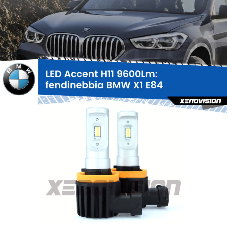 <strong>Kit LED Fendinebbia per BMW X1</strong> E84 2009 - 2015.</strong> Coppia lampade <strong>H11</strong> senza ventola e ultracompatte per installazioni in fari senza spazi.