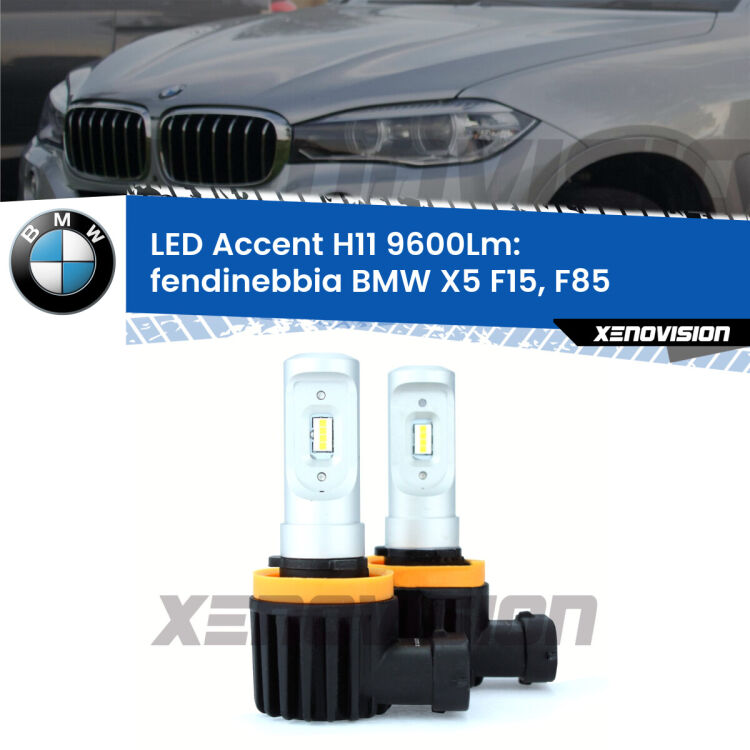 <strong>Kit LED Fendinebbia per BMW X5</strong> F15, F85 2014 - 2018.</strong> Coppia lampade <strong>H11</strong> senza ventola e ultracompatte per installazioni in fari senza spazi.
