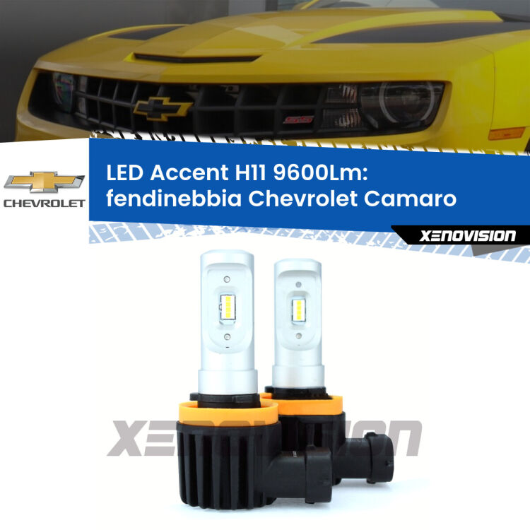 <strong>Kit LED Fendinebbia per Chevrolet Camaro</strong>  2011 - 2015.</strong> Coppia lampade <strong>H11</strong> senza ventola e ultracompatte per installazioni in fari senza spazi.
