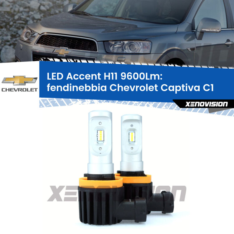 <strong>Kit LED Fendinebbia per Chevrolet Captiva</strong> C1 2006 - 2012.</strong> Coppia lampade <strong>H11</strong> senza ventola e ultracompatte per installazioni in fari senza spazi.