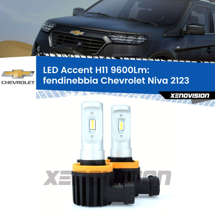 <strong>Kit LED Fendinebbia per Chevrolet Niva</strong> 2123 2002 - 2009.</strong> Coppia lampade <strong>H11</strong> senza ventola e ultracompatte per installazioni in fari senza spazi.