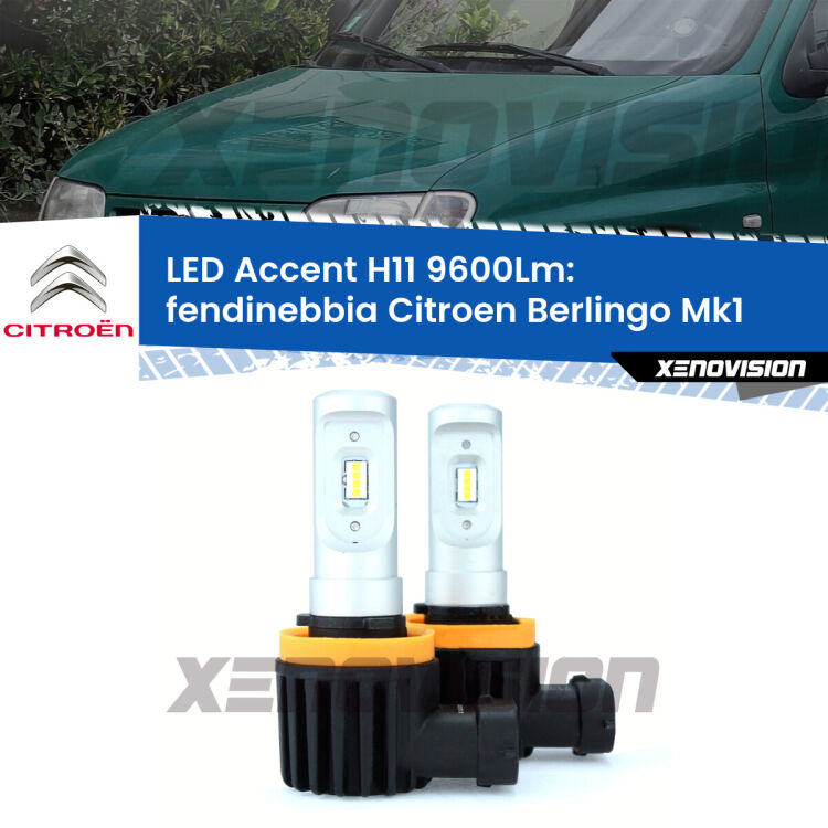 <strong>Kit LED Fendinebbia per Citroen Berlingo</strong> Mk1 con luci svolta.</strong> Coppia lampade <strong>H11</strong> senza ventola e ultracompatte per installazioni in fari senza spazi.
