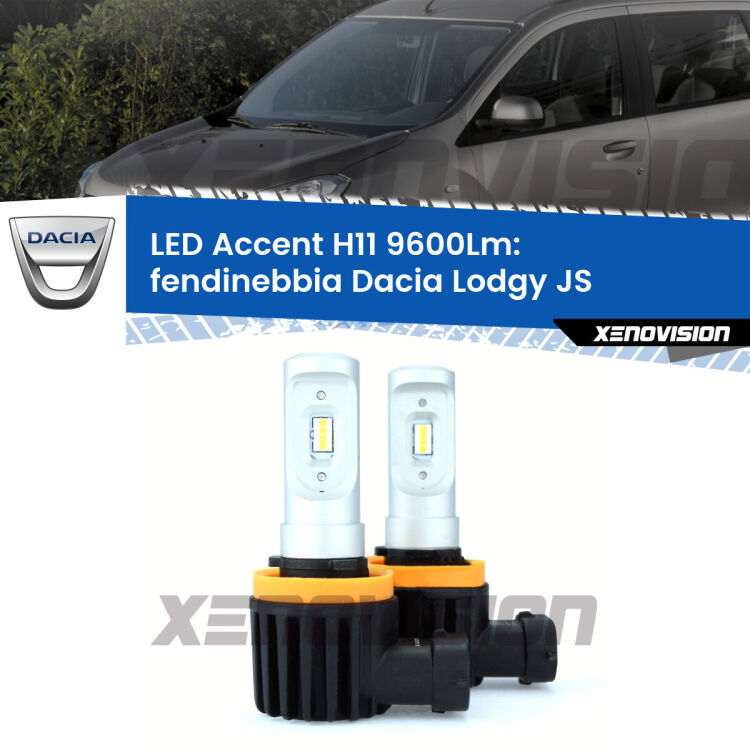 <strong>Kit LED Fendinebbia per Dacia Lodgy</strong> JS 2012 in poi.</strong> Coppia lampade <strong>H11</strong> senza ventola e ultracompatte per installazioni in fari senza spazi.