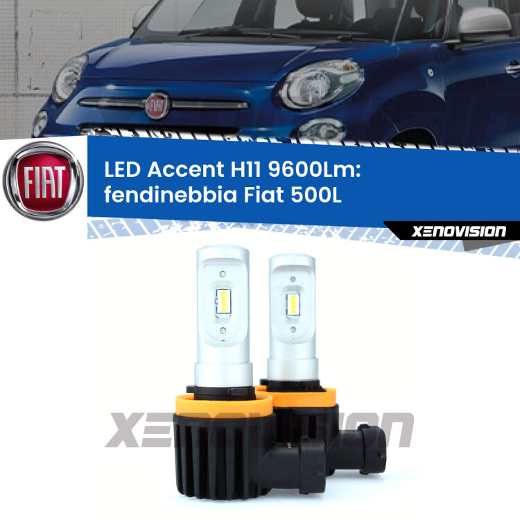 <strong>Kit LED Fendinebbia per Fiat 500L</strong>  2012 - 2018.</strong> Coppia lampade <strong>H11</strong> senza ventola e ultracompatte per installazioni in fari senza spazi.