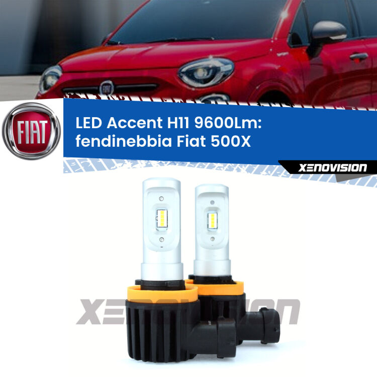 <strong>Kit LED Fendinebbia per Fiat 500X</strong>  2014 in poi.</strong> Coppia lampade <strong>H11</strong> senza ventola e ultracompatte per installazioni in fari senza spazi.