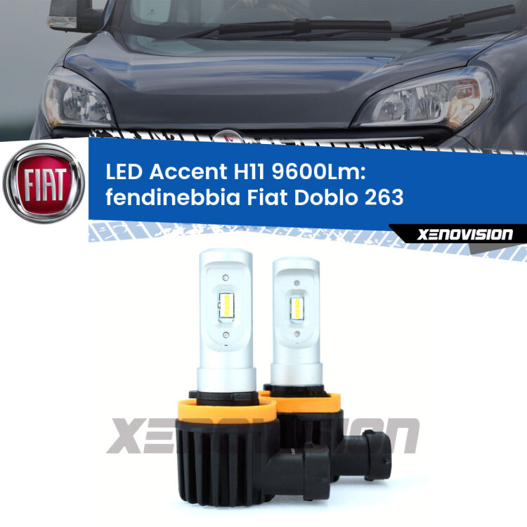 <strong>Kit LED Fendinebbia per Fiat Doblo</strong> 263 2015 - 2016.</strong> Coppia lampade <strong>H11</strong> senza ventola e ultracompatte per installazioni in fari senza spazi.