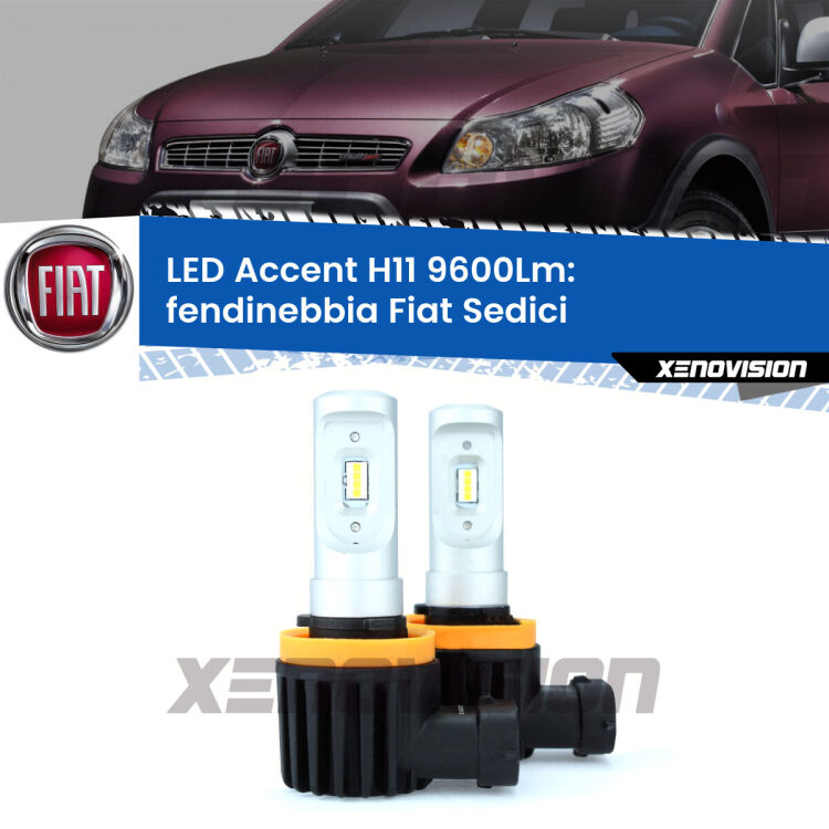 <strong>Kit LED Fendinebbia per Fiat Sedici</strong>  2006 - 2014.</strong> Coppia lampade <strong>H11</strong> senza ventola e ultracompatte per installazioni in fari senza spazi.