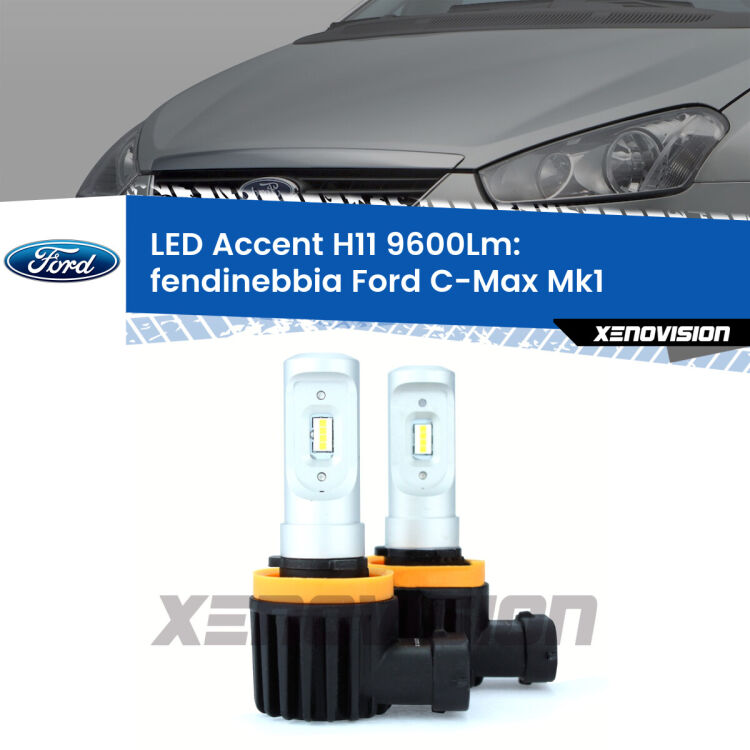 <strong>Kit LED Fendinebbia per Ford C-Max</strong> Mk1 2003 - 2010.</strong> Coppia lampade <strong>H11</strong> senza ventola e ultracompatte per installazioni in fari senza spazi.