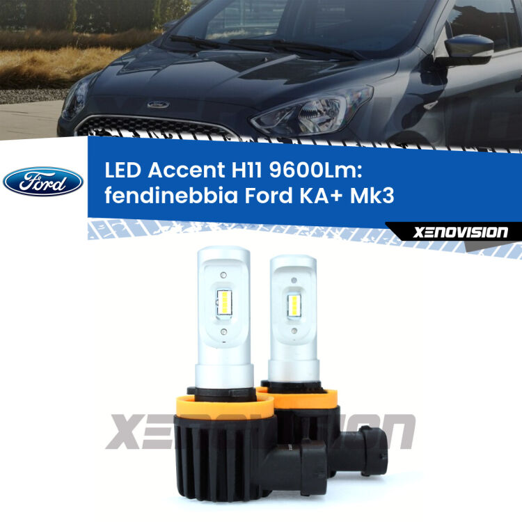 <strong>Kit LED Fendinebbia per Ford KA+</strong> Mk3 2014 - 2018.</strong> Coppia lampade <strong>H11</strong> senza ventola e ultracompatte per installazioni in fari senza spazi.