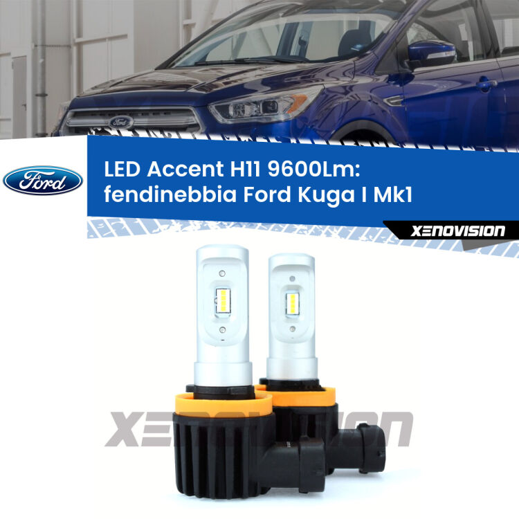 <strong>Kit LED Fendinebbia per Ford Kuga I</strong> Mk1 2008 - 2012.</strong> Coppia lampade <strong>H11</strong> senza ventola e ultracompatte per installazioni in fari senza spazi.