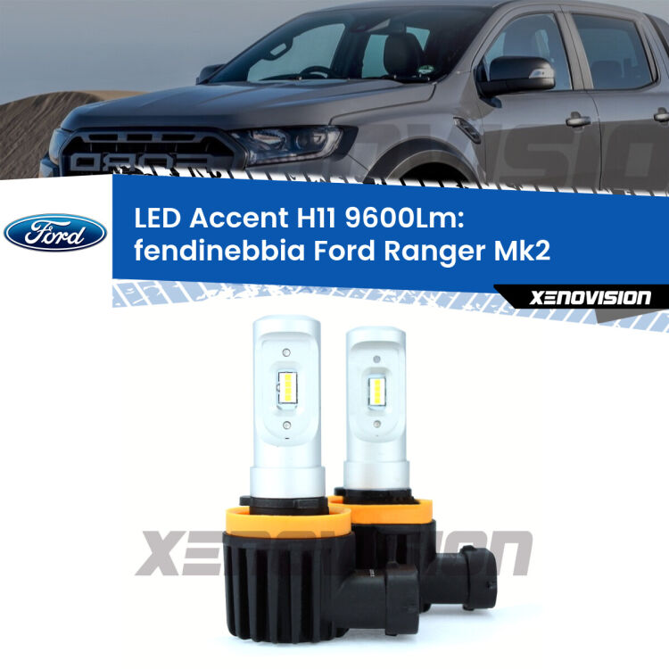 <strong>Kit LED Fendinebbia per Ford Ranger</strong> Mk2 2006 - 2012.</strong> Coppia lampade <strong>H11</strong> senza ventola e ultracompatte per installazioni in fari senza spazi.