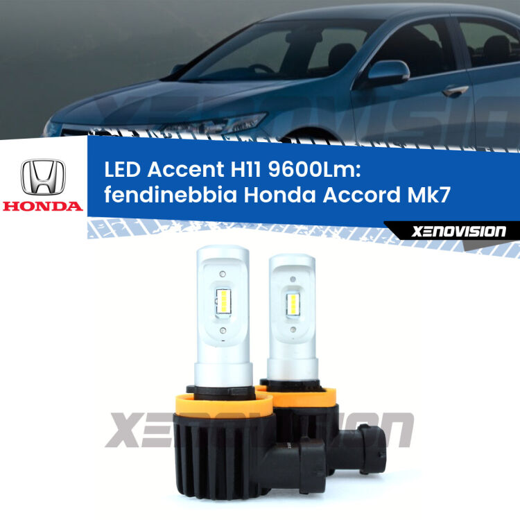 <strong>Kit LED Fendinebbia per Honda Accord</strong> Mk7 2002 - 2007.</strong> Coppia lampade <strong>H11</strong> senza ventola e ultracompatte per installazioni in fari senza spazi.