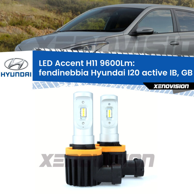 <strong>Kit LED Fendinebbia per Hyundai I20 active</strong> IB, GB 2015 in poi.</strong> Coppia lampade <strong>H11</strong> senza ventola e ultracompatte per installazioni in fari senza spazi.