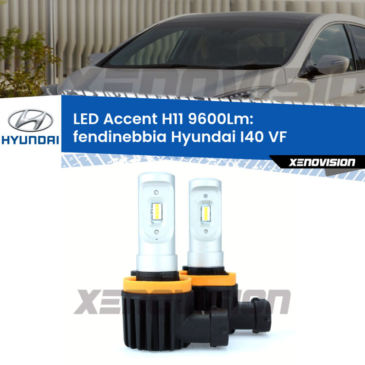 <strong>Kit LED Fendinebbia per Hyundai I40</strong> VF 2012 - 2014.</strong> Coppia lampade <strong>H11</strong> senza ventola e ultracompatte per installazioni in fari senza spazi.