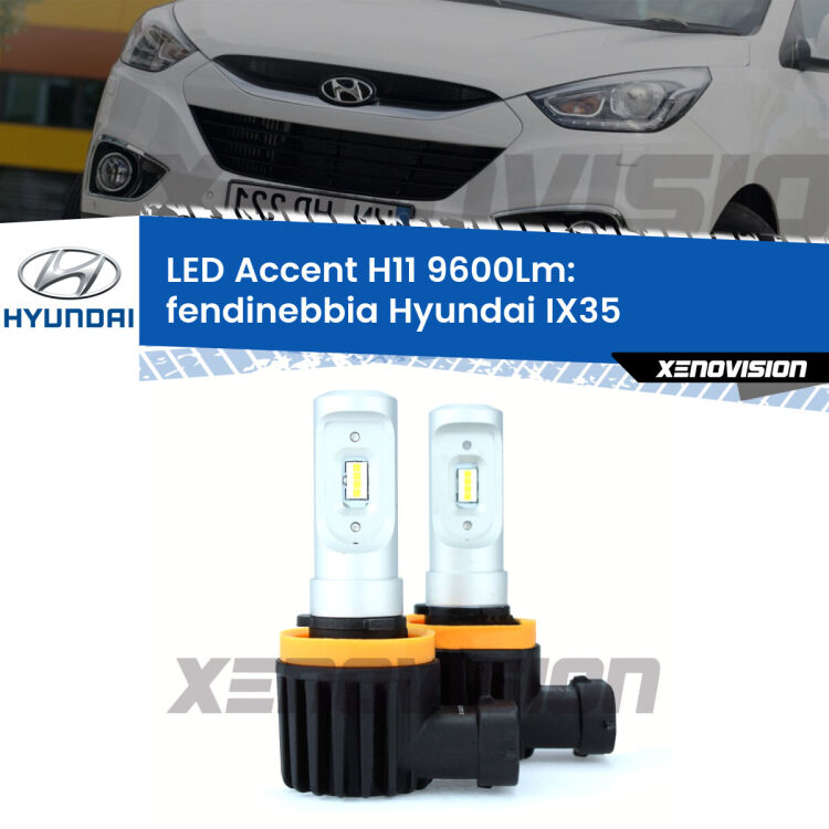 <strong>Kit LED Fendinebbia per Hyundai IX35</strong>  2009 - 2015.</strong> Coppia lampade <strong>H11</strong> senza ventola e ultracompatte per installazioni in fari senza spazi.