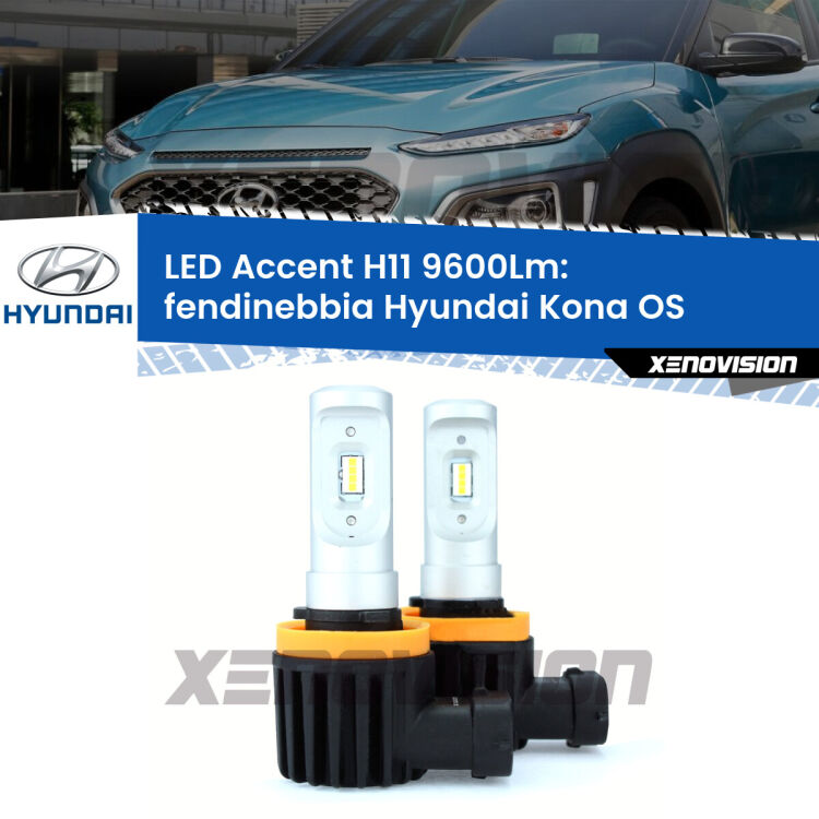 <strong>Kit LED Fendinebbia per Hyundai Kona</strong> OS 2017 in poi.</strong> Coppia lampade <strong>H11</strong> senza ventola e ultracompatte per installazioni in fari senza spazi.