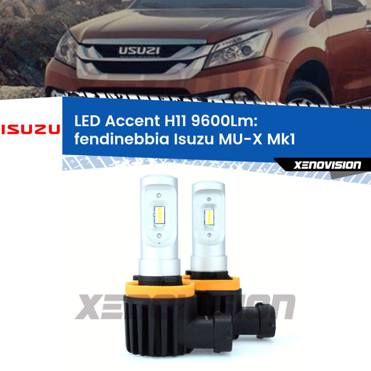 <strong>Kit LED Fendinebbia per Isuzu MU-X</strong> Mk1 2013 - 2019.</strong> Coppia lampade <strong>H11</strong> senza ventola e ultracompatte per installazioni in fari senza spazi.