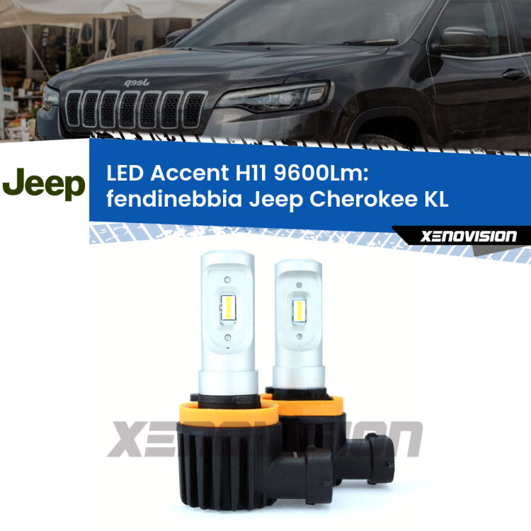 <strong>Kit LED Fendinebbia per Jeep Cherokee</strong> KL 2014 in poi.</strong> Coppia lampade <strong>H11</strong> senza ventola e ultracompatte per installazioni in fari senza spazi.