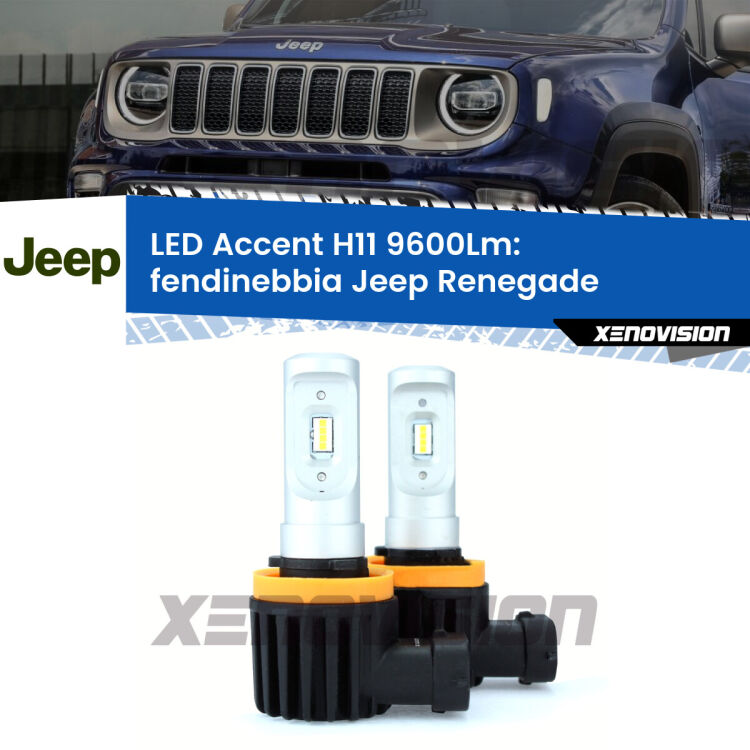 <strong>Kit LED Fendinebbia per Jeep Renegade</strong>  2014 in poi.</strong> Coppia lampade <strong>H11</strong> senza ventola e ultracompatte per installazioni in fari senza spazi.