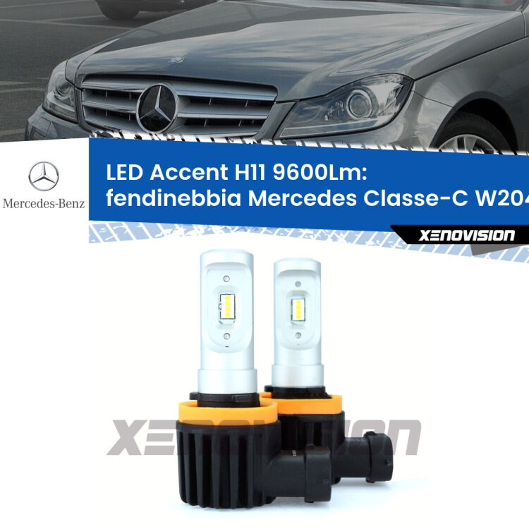 <strong>Kit LED Fendinebbia per Mercedes Classe-C</strong> W204 2007 - 2014.</strong> Coppia lampade <strong>H11</strong> senza ventola e ultracompatte per installazioni in fari senza spazi.
