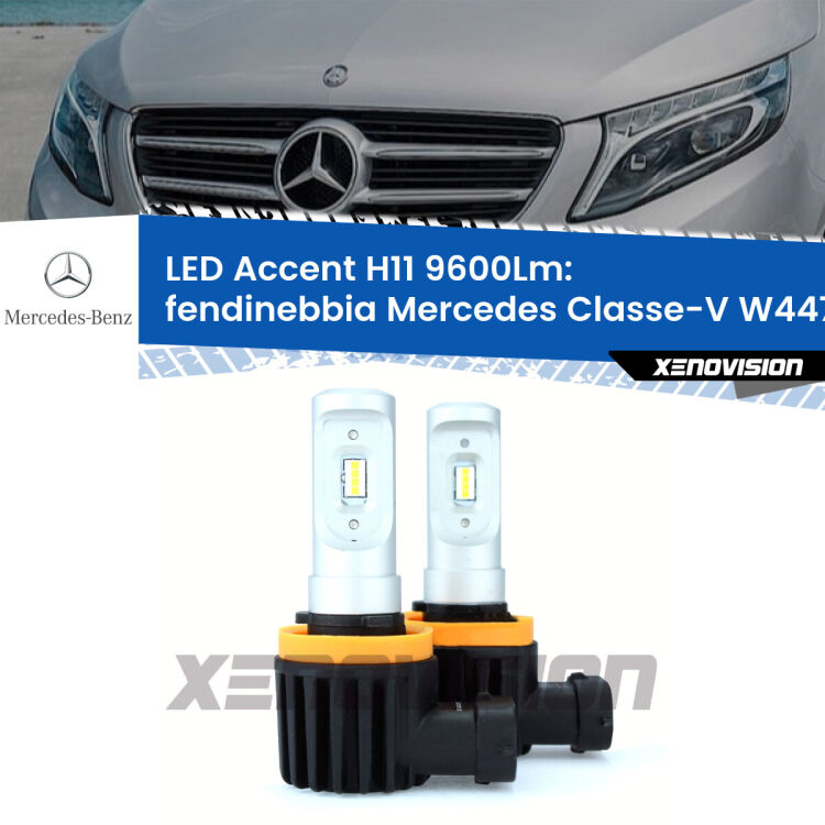 <strong>Kit LED Fendinebbia per Mercedes Classe-V</strong> W447 2014 in poi.</strong> Coppia lampade <strong>H11</strong> senza ventola e ultracompatte per installazioni in fari senza spazi.
