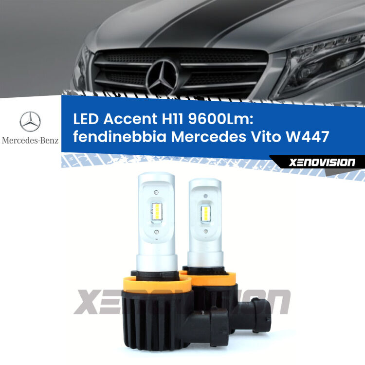 <strong>Kit LED Fendinebbia per Mercedes Vito</strong> W447 2014 in poi.</strong> Coppia lampade <strong>H11</strong> senza ventola e ultracompatte per installazioni in fari senza spazi.