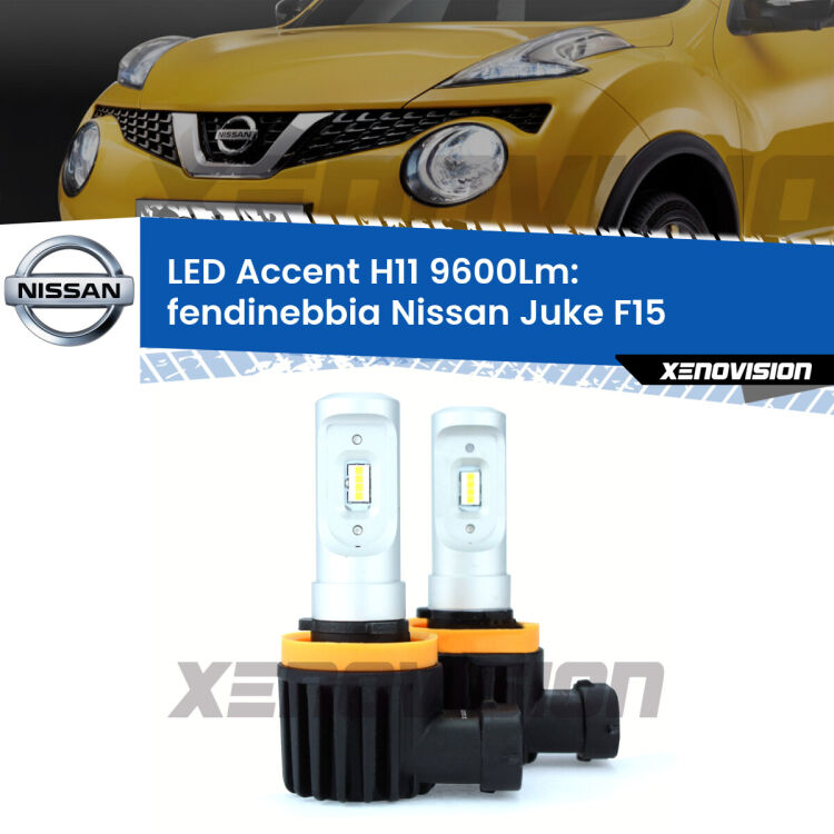 <strong>Kit LED Fendinebbia per Nissan Juke</strong> F15 2010 - 2018.</strong> Coppia lampade <strong>H11</strong> senza ventola e ultracompatte per installazioni in fari senza spazi.