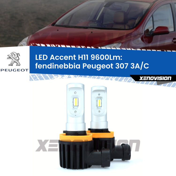 <strong>Kit LED Fendinebbia per Peugeot 307</strong> 3A/C 2005 - 2009.</strong> Coppia lampade <strong>H11</strong> senza ventola e ultracompatte per installazioni in fari senza spazi.