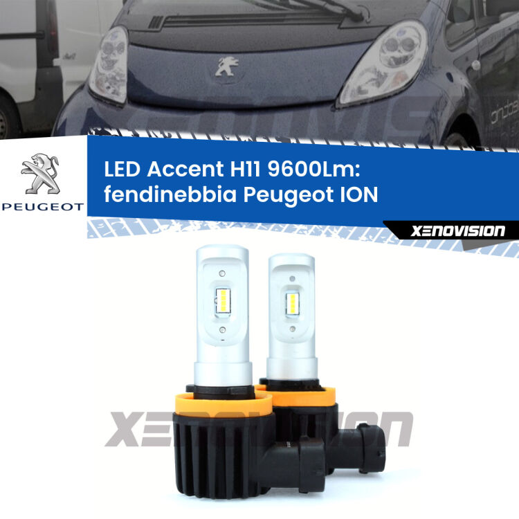 <strong>Kit LED Fendinebbia per Peugeot ION</strong>  2010 - 2019.</strong> Coppia lampade <strong>H11</strong> senza ventola e ultracompatte per installazioni in fari senza spazi.