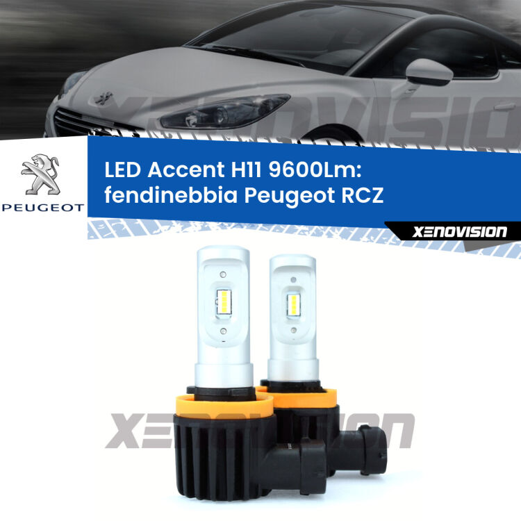 <strong>Kit LED Fendinebbia per Peugeot RCZ</strong>  2010 - 2015.</strong> Coppia lampade <strong>H11</strong> senza ventola e ultracompatte per installazioni in fari senza spazi.