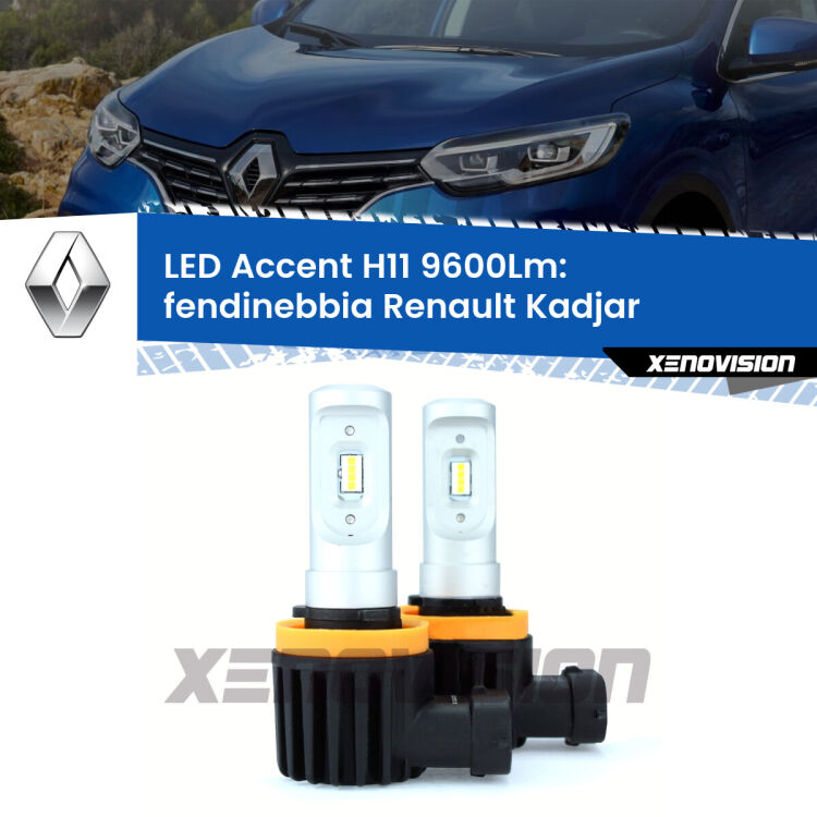 <strong>Kit LED Fendinebbia per Renault Kadjar</strong>  2015 - 2022.</strong> Coppia lampade <strong>H11</strong> senza ventola e ultracompatte per installazioni in fari senza spazi.