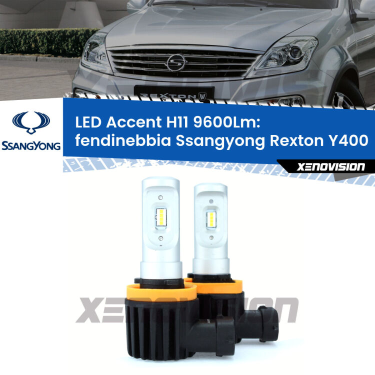 <strong>Kit LED Fendinebbia per Ssangyong Rexton</strong> Y400 2017 in poi.</strong> Coppia lampade <strong>H11</strong> senza ventola e ultracompatte per installazioni in fari senza spazi.