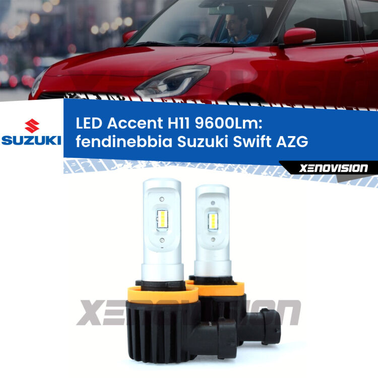<strong>Kit LED Fendinebbia per Suzuki Swift</strong> AZG 2010 - 2016.</strong> Coppia lampade <strong>H11</strong> senza ventola e ultracompatte per installazioni in fari senza spazi.