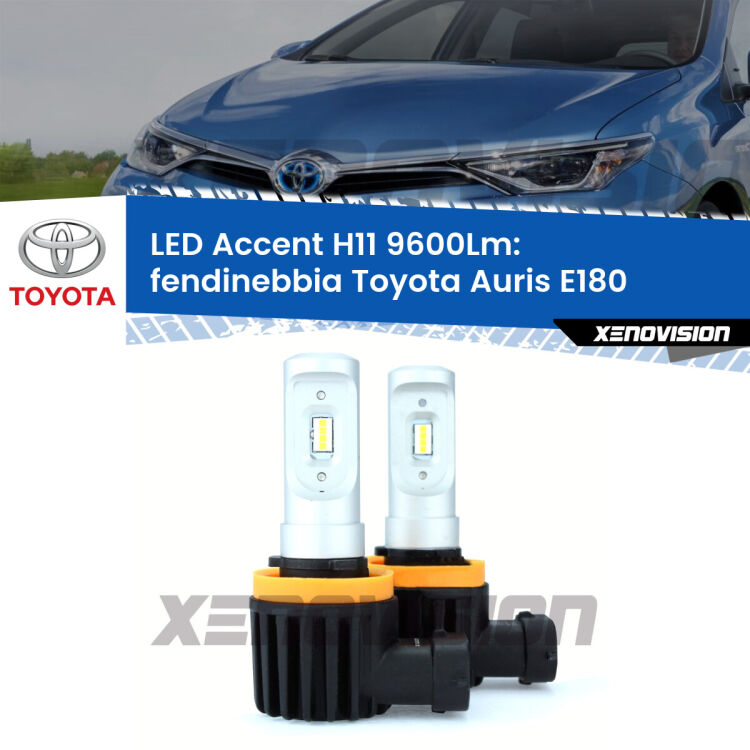 <strong>Kit LED Fendinebbia per Toyota Auris</strong> E180 2012 - 2018.</strong> Coppia lampade <strong>H11</strong> senza ventola e ultracompatte per installazioni in fari senza spazi.