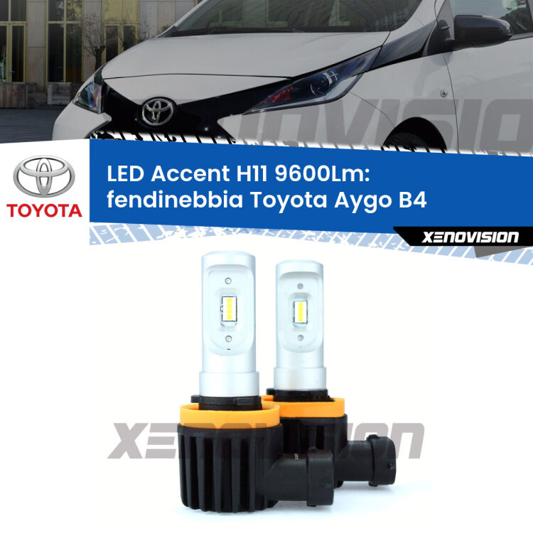 <strong>Kit LED Fendinebbia per Toyota Aygo</strong> B4 2014 in poi.</strong> Coppia lampade <strong>H11</strong> senza ventola e ultracompatte per installazioni in fari senza spazi.