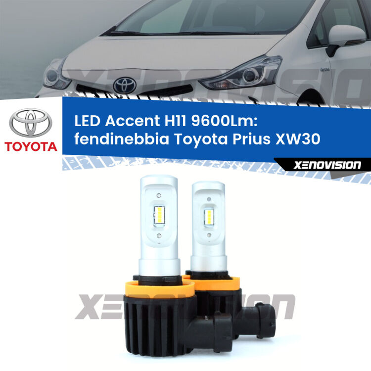 <strong>Kit LED Fendinebbia per Toyota Prius</strong> XW30 2012 - 2014.</strong> Coppia lampade <strong>H11</strong> senza ventola e ultracompatte per installazioni in fari senza spazi.