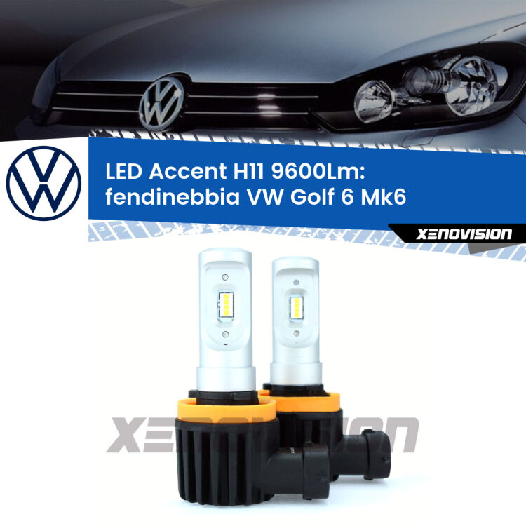<strong>Kit LED Fendinebbia per VW Golf 6</strong> Mk6 2012 - 2011.</strong> Coppia lampade <strong>H11</strong> senza ventola e ultracompatte per installazioni in fari senza spazi.