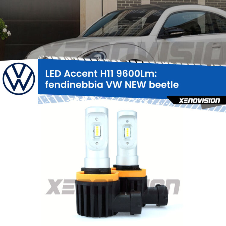 <strong>Kit LED Fendinebbia per VW NEW beetle</strong>  2005 - 2010.</strong> Coppia lampade <strong>H11</strong> senza ventola e ultracompatte per installazioni in fari senza spazi.