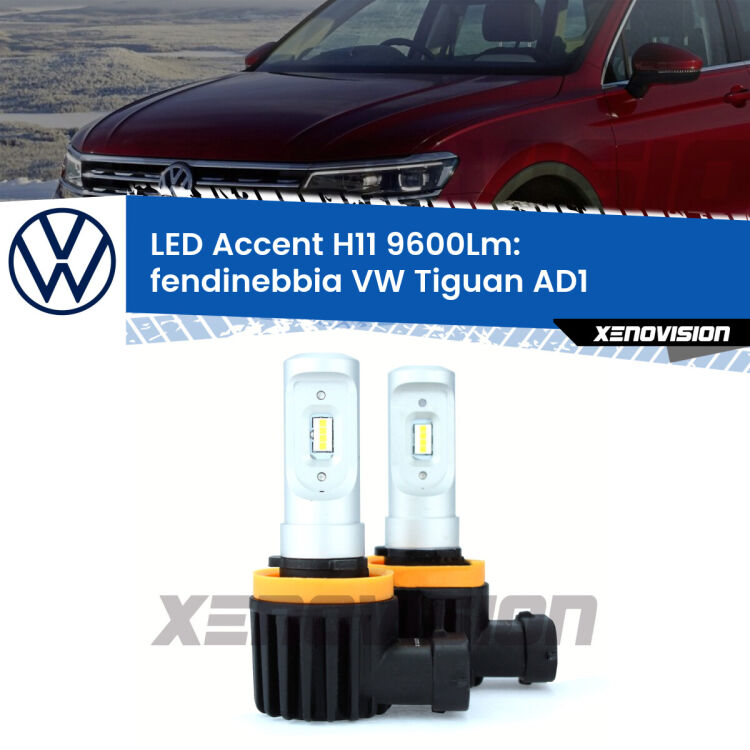 <strong>Kit LED Fendinebbia per VW Tiguan</strong> AD1 2016 in poi.</strong> Coppia lampade <strong>H11</strong> senza ventola e ultracompatte per installazioni in fari senza spazi.