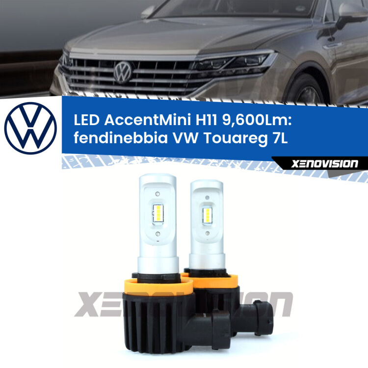 <strong>Kit LED Fendinebbia per VW Touareg</strong> 7L 2002 - 2010.</strong> Coppia lampade <strong>H11</strong> senza ventola e ultracompatte per installazioni in fari senza spazi.