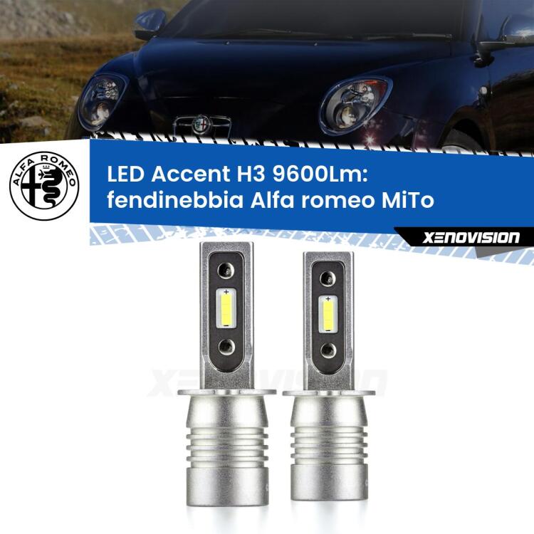 0 Fendinebbia LED H3 9600Lm per Alfa romeo MiTo restyling <strong>Kit LED Fendinebbia per Alfa romeo MiTo</strong> restyling.</strong> Coppia lampade <strong>H3</strong> senza ventola e ultracompatte per installazioni in fari senza spazi.