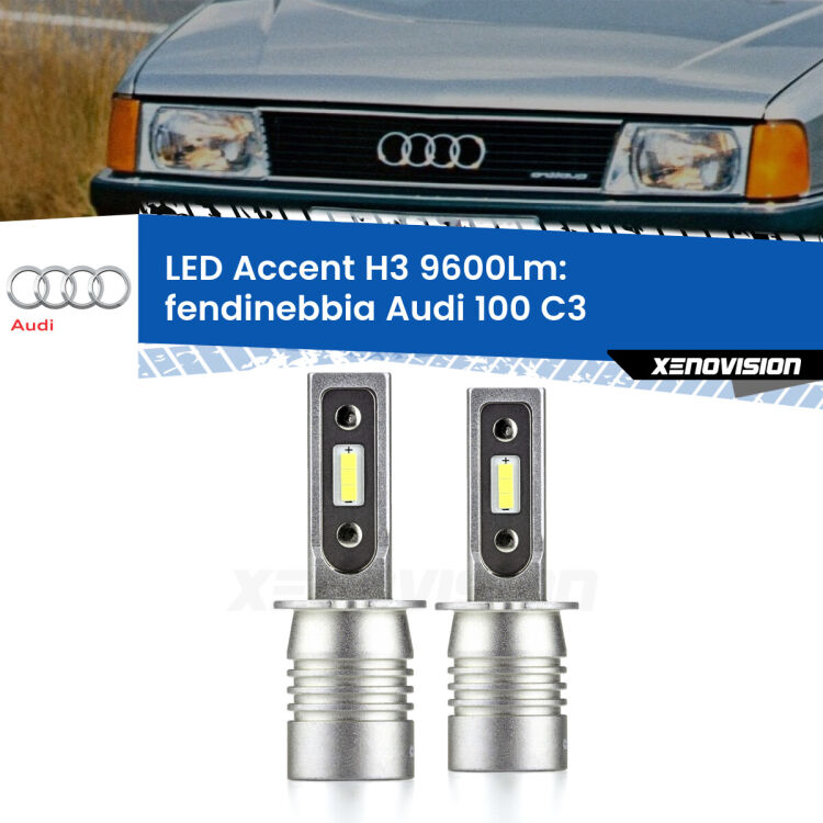 <strong>Kit LED Fendinebbia per Audi 100</strong> C3 1982 - 1990.</strong> Coppia lampade <strong>H3</strong> senza ventola e ultracompatte per installazioni in fari senza spazi.