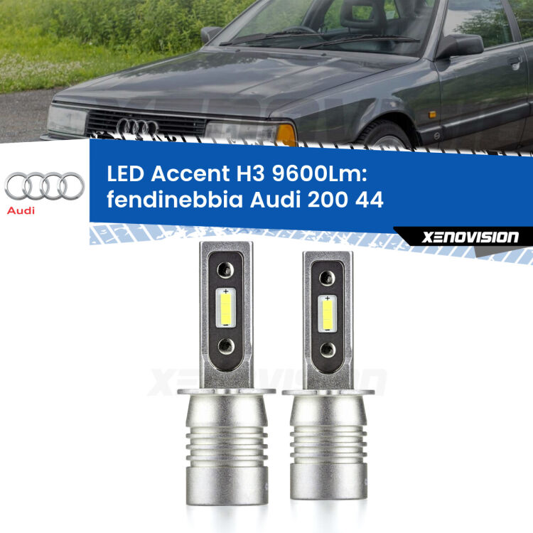 <strong>Kit LED Fendinebbia per Audi 200</strong> 44 1983 - 1991.</strong> Coppia lampade <strong>H3</strong> senza ventola e ultracompatte per installazioni in fari senza spazi.