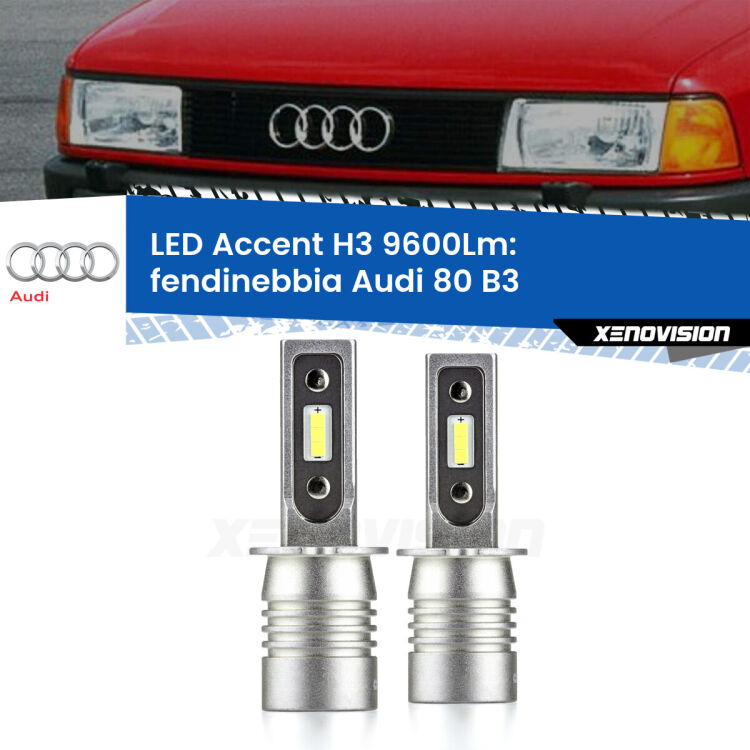 <strong>Kit LED Fendinebbia per Audi 80</strong> B3 1986 - 1991.</strong> Coppia lampade <strong>H3</strong> senza ventola e ultracompatte per installazioni in fari senza spazi.