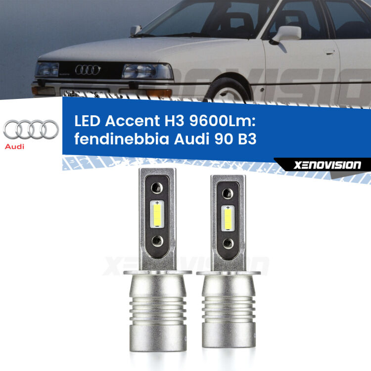 <strong>Kit LED Fendinebbia per Audi 90</strong> B3 1987 - 1991.</strong> Coppia lampade <strong>H3</strong> senza ventola e ultracompatte per installazioni in fari senza spazi.